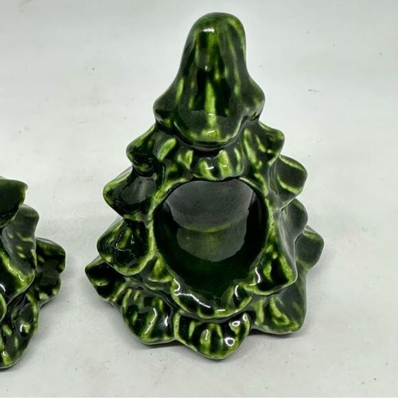 VINTAGE SET OF 2 Hand Made Green Ceramic Christmas Tree Napkin Holders Hand Made - Picture 5 of 5